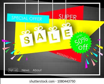 Super Sale poster , banner,special offer ,shop now, up to 50% off on black background,paper cut Vector illustration eps10.