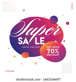 Super Sale Poster Design with 70% Discount Offer on Abstract Background.