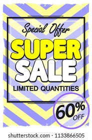 Super Sale, poster design template, special offer, 60% off, vector illustration