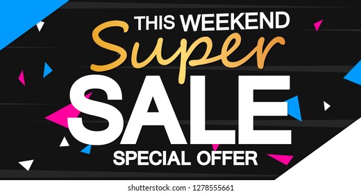 Super Sale, poster design template, horizontal banner, special offer, vector illustration