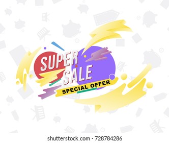 Super sale poster and flyer. Template for design poster, flyer and banner on white background with icons pattern. Flat vector illustration EPS 10