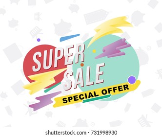 Super sale poster and flyer. Template for design poster, flyer and banner on white background with icons pattern. Flat vector illustration EPS 10