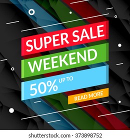 Super Sale poster on ribbon. Sale promotional background poster for store shop market