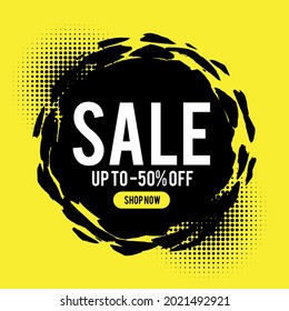 Super sale poster template with abstract ink stains. Special offer design.