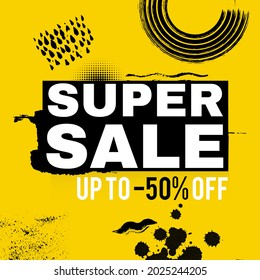 Super sale poster template with abstract ink stains. Special offer deisgn.