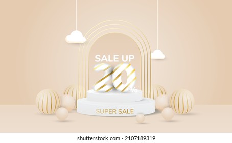 super sale promotion. 3d podium Free Vector. Off discount creative composition sale symbol.
