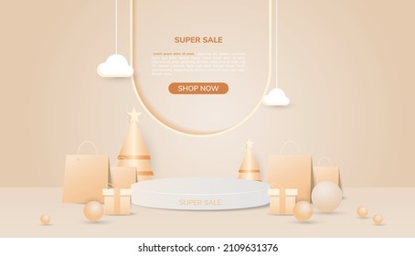 super sale promotion. 3d podium Free Vector. Off discount creative composition sale symbol.
