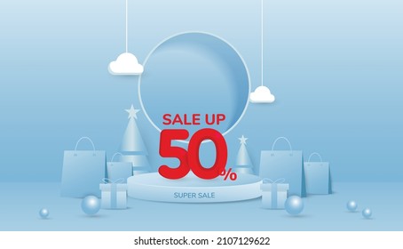 super sale promotion 50%. 3d podium Free Vector. Off discount creative composition sale symbol.