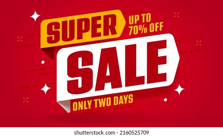 Super sale promotion. Sale banner with special offer up to 75 percent off advertising. Only two days discount. Weekend sale campaign announcing vector illustration