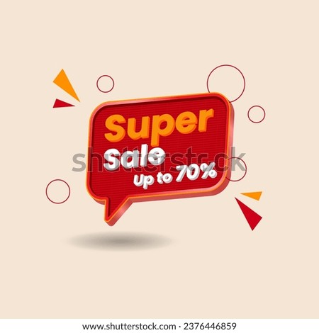 Super Sale red 3d text box vector design with discount up to 70%.