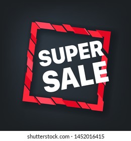 Super sale red frame. Vector banner 