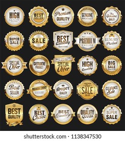 Super sale retro golden badges and labels vector collection