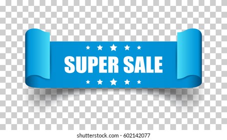 Super sale ribbon vector icon. Discount sticker label on isolated background.