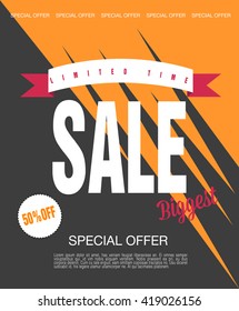 Super Sale shining banner on colorful background. Sale background. Big sale. Sale tag. Sale poster. Geometric design.Half price sale