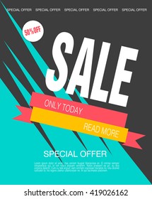Super Sale shining banner on colorful background. Sale background. Big sale. Sale tag. Sale poster. Geometric design.Half price sale