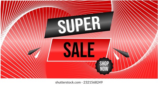 SUPER SALE. Shop now. Sale banner with red abstract gradient background. Bebas Neue Bold typography