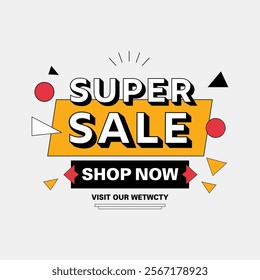 Super Sale Shop Now Banner with Geometric Shapes