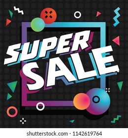 Super sale in shopping on colorful background vector illustration. Vector picture discounts in store and shopping center while seasonal sale or black friday.