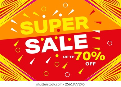 A super sale sign for super sale is displayed in an orange and yellow background