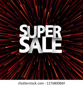 Super sale sign. Red abstract promotion poster. Vector background. 