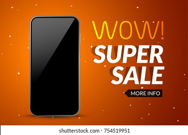 Super sale smartphone banner. Mobile phone clearance sale discount poster. Web banner big promotion.