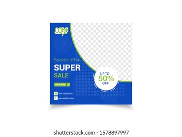 Super sale social media marketing post, Promotional banner template vector