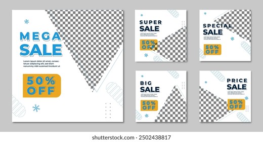 Super sale social media post design, Square mega sale post layout for product promotion, sale banner set template