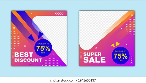 Super sale social media posts with promotion. Collection of modern editable Social Media banner Templates. Promotional web banner. Perfect for social media posts