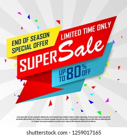 super sale special up to 80% off. big sale, end of season special offer banner.sale banner template design background. vector illustration typography banner design concept.