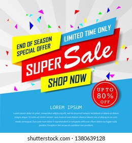 super sale special up to 80% off. big sale, end of season special offer banner.sale banner template design background. vector illustration typography banner design concept.