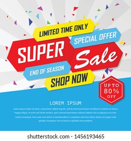 super sale special up to 80% off. big sale, end of season special offer banner.sale banner template design background. vector illustration typography banner design concept.