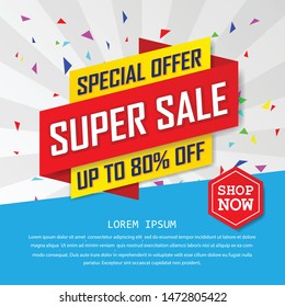 super sale special up to 80% off. big sale, end of season special offer banner.sale banner template design background. vector illustration typography banner design concept.