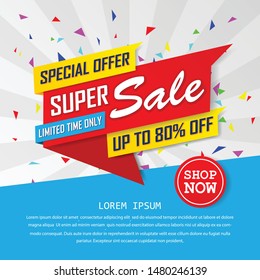 super sale special up to 80% off. big sale, end of season special offer banner.sale banner template design background. vector illustration typography banner design concept.