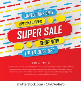 super sale special up to 80% off. big sale, end of season special offer banner.sale banner template design background. vector illustration typography banner design concept.