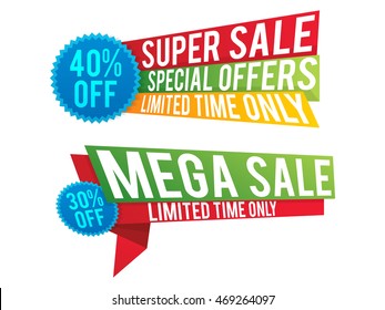 Super Sale with Special Discount Offers for limited time only, Creative colorful Paper Tag or Banner design on white background.