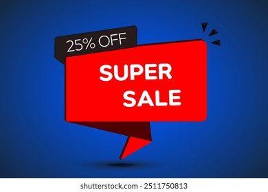 Super sale and special offer. 25% discount. 25 percent off. Vector illustration. in red and blue.