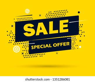 Super Sale and special offer. 50 off. Vector illustration. Trendy neon geometric figures wallpaper in a modern material design style. Coloured banner