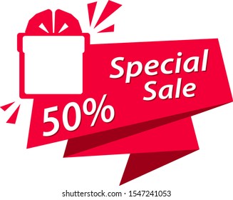 Super Sale and special offer. 50% off. Vector illustration. Coloured banner.