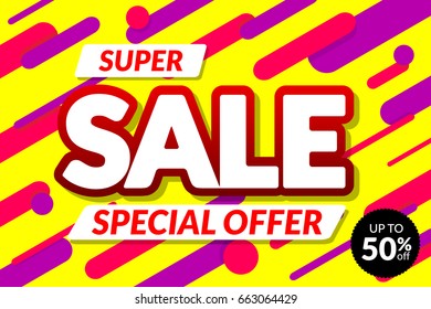 Super sale. Special offer up to 50% off. On dynamic background. Vector illustration design.