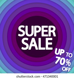 Super Sale, special offer, up to 70 percent off, design template, vector illustration
