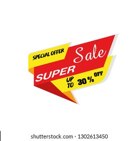 Super Sale, special offer banner, up to 30% off. - Vector