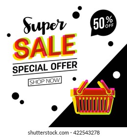 Super Sale and Special Offer banner. Vector illustration.