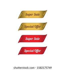 Super Sale and Special offer Banners. Red and gold curved ribbon Vector illustration EPS 10