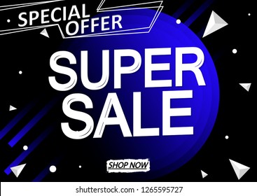 Super Sale, special offer, discount horizontal poster design template, vector illustration