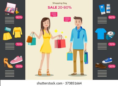 Super Sale and special offer. Promoting products on website.Flat vector style for shopping advertising.Happy to buy discounted products.