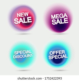 Super Sale and special offer. Vector illustration. Trendy neon geometric figures wallpaper in a modern material design style. Set Coloured banner