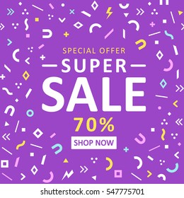 Super Sale and special offer web banner. Shopping background.