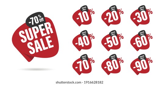 Super sale special offers Promo badge for seasonal offer, promotion, advertising. Vector illustration percent Red Black