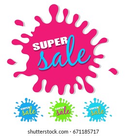 Super sale splash with drop shadow isolated on white background