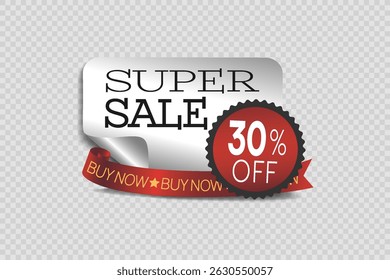 Super sale, sticker and banner of prices and discounts.
